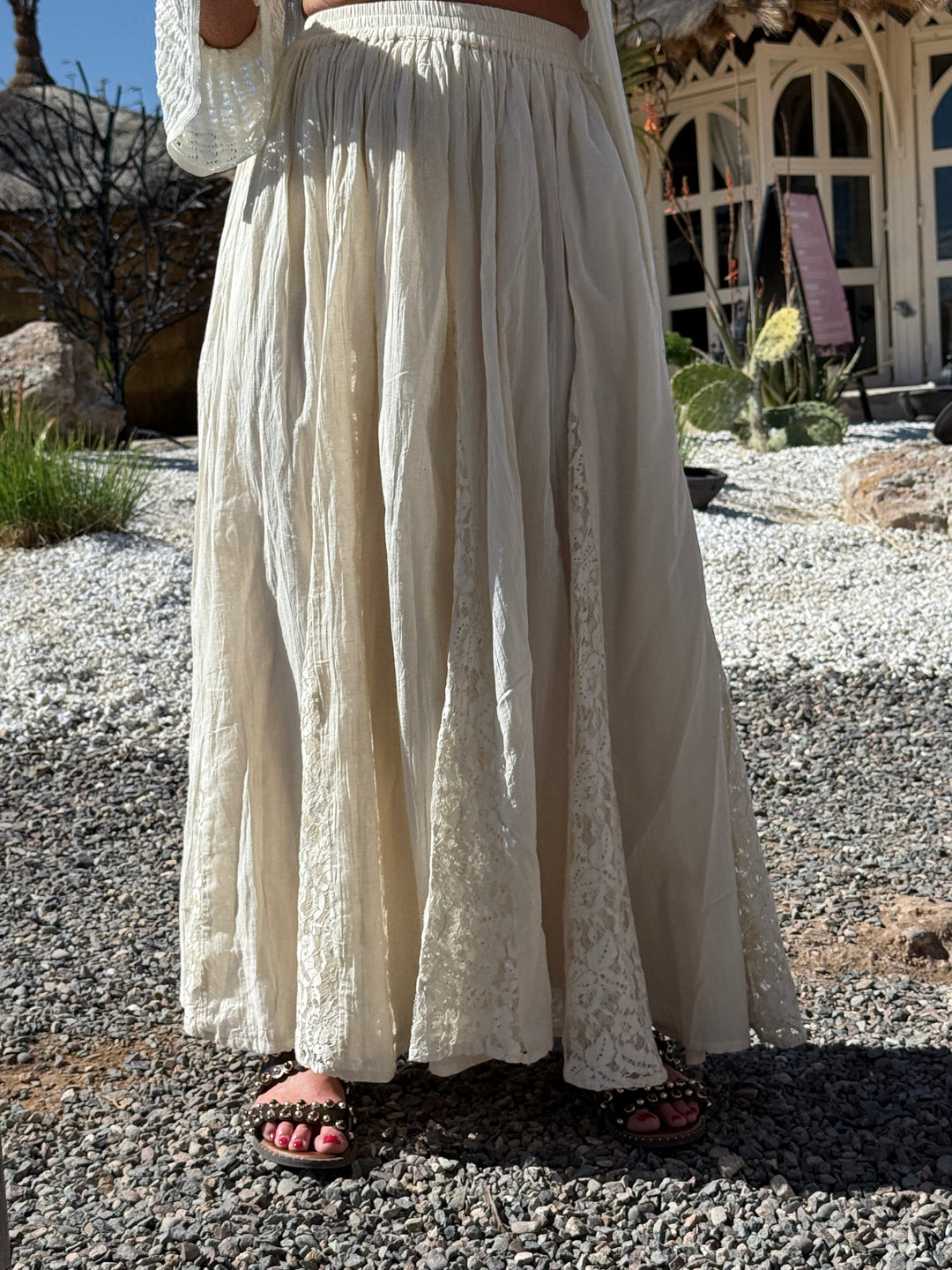 Jupe longue avec dentelle crème NOA S26