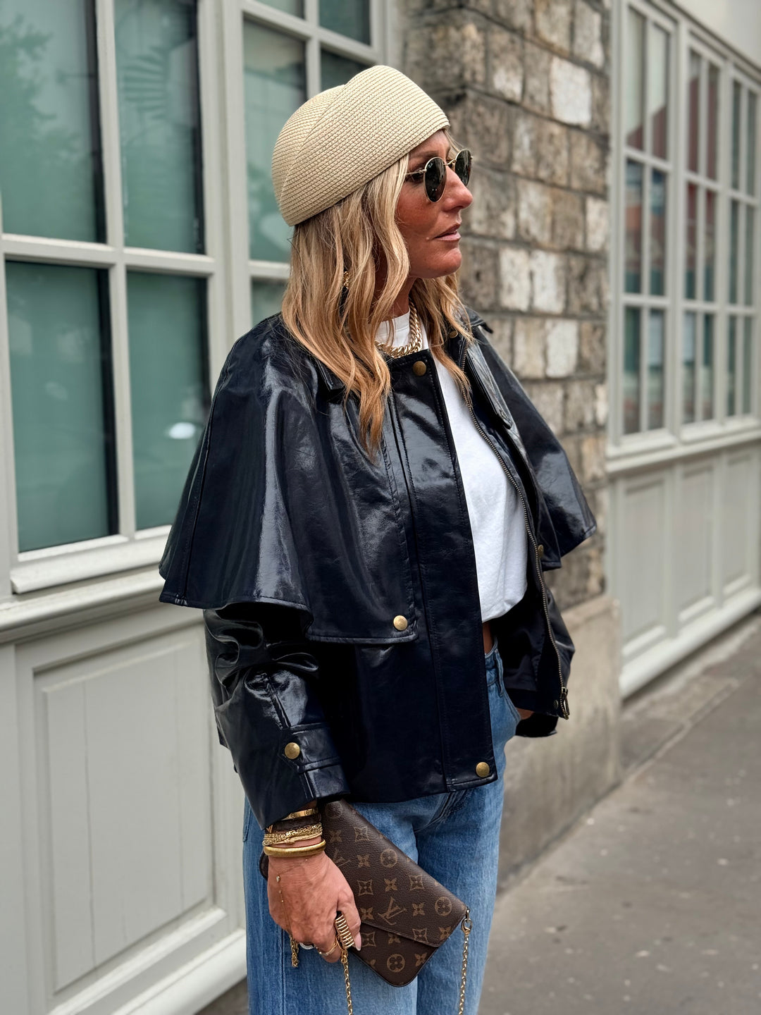 Veste cape similicuir Bleu marine 562