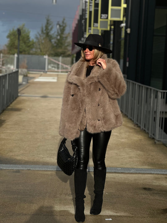 Veste daim fourrure Maya (réversible)Taupe 202213