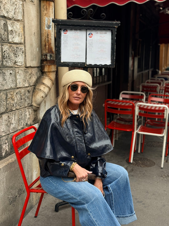 Veste cape similicuir Bleu marine 562