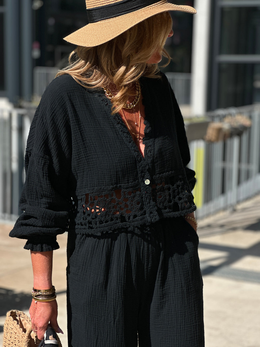 Ensemble pantalon chemisier crochet 21980