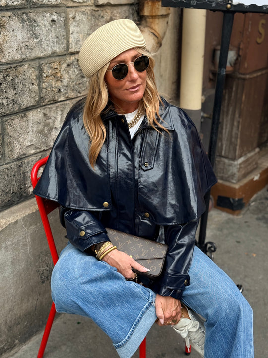 Veste cape similicuir Bleu marine 562