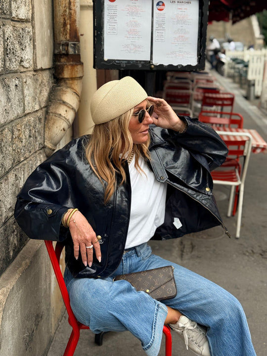 Veste cape similicuir Bleu marine 562