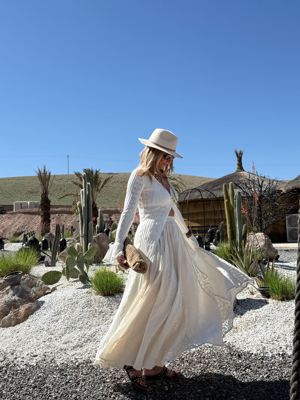 Jupe longue avec dentelle crème NOA S26