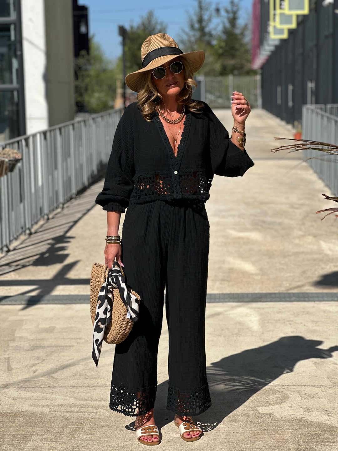 Ensemble pantalon chemisier crochet 21980