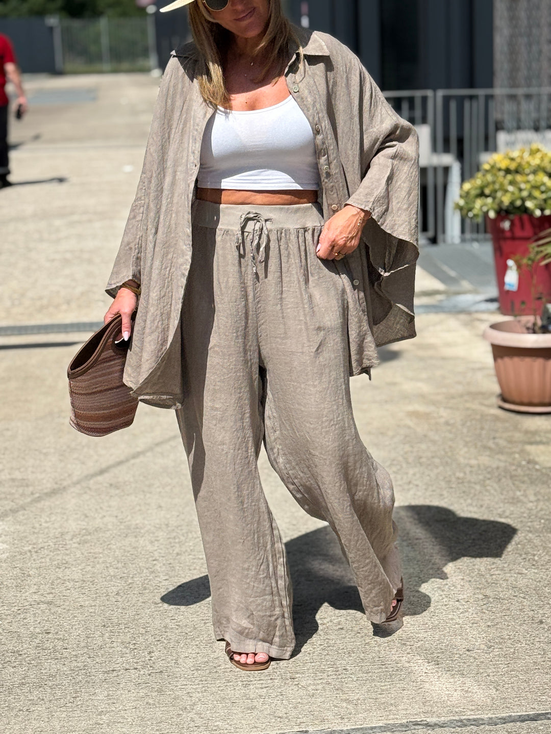 Pantalon lin maxi oversize