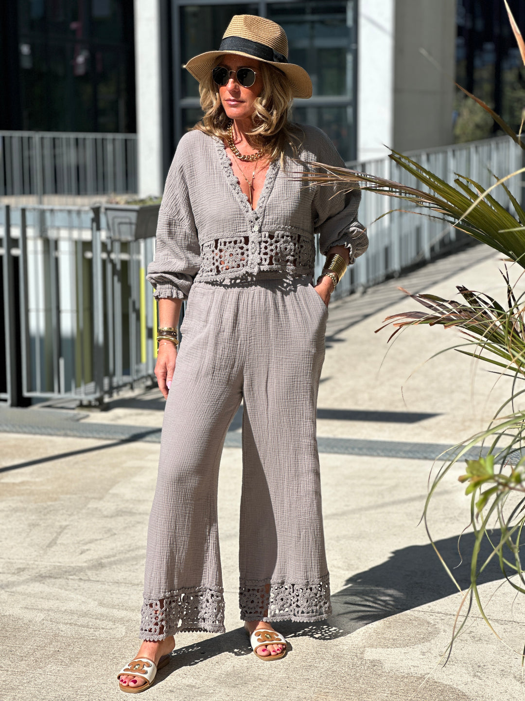 Ensemble pantalon chemisier crochet 21980