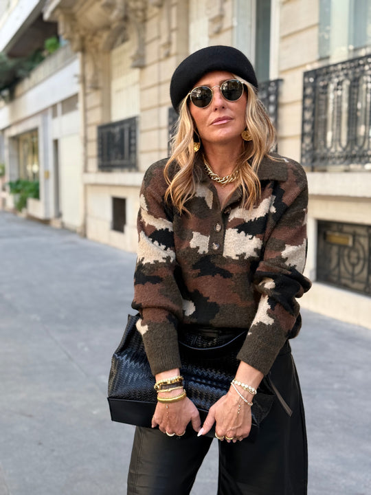 Pull camouflage col boutonné 2806