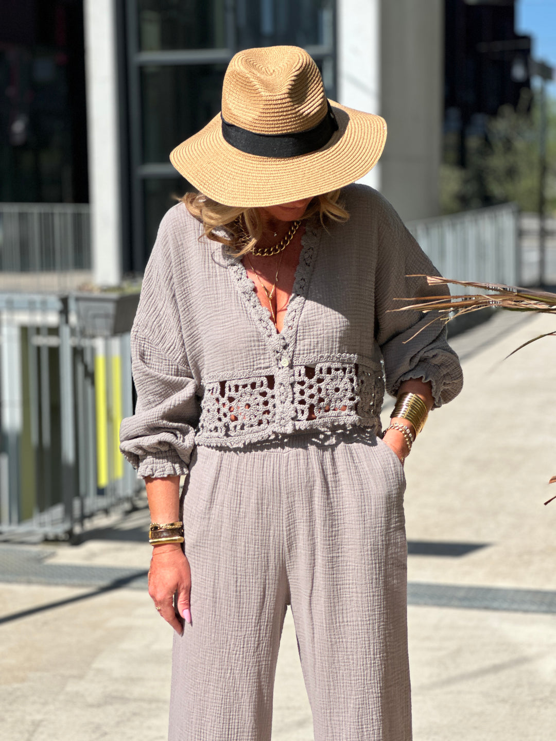 Ensemble pantalon chemisier crochet 21980