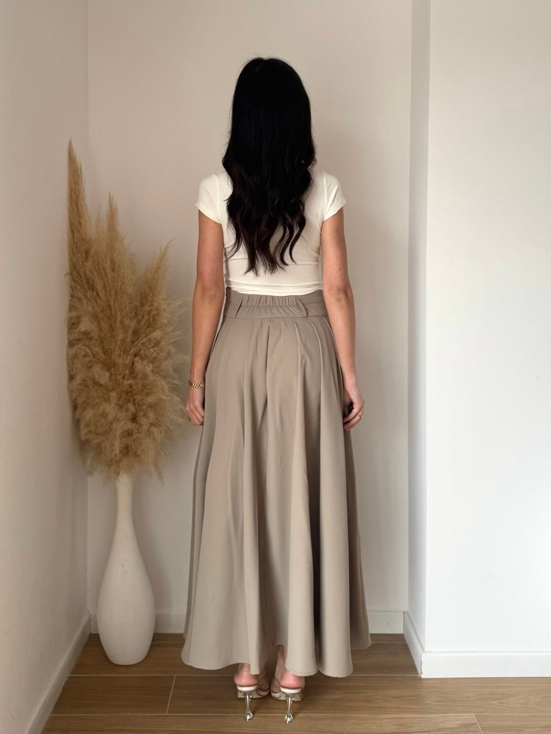 Jupe longue évasée Taupe/beige M760