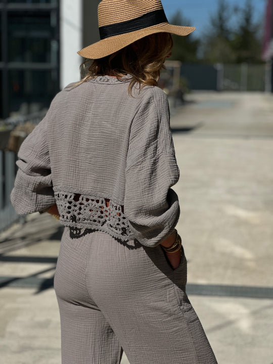 Ensemble pantalon chemisier crochet 21980