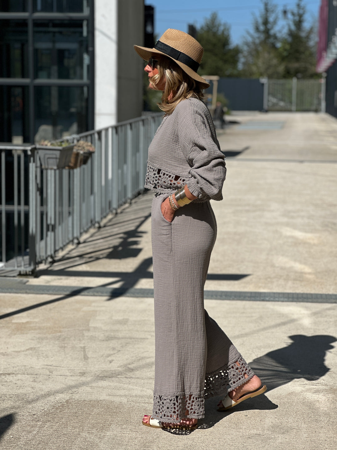 Ensemble pantalon chemisier crochet 21980