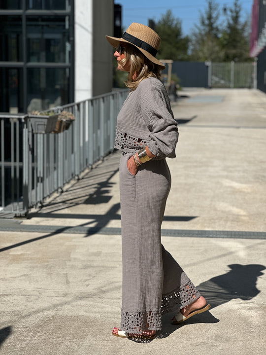 Ensemble pantalon chemisier crochet 21980