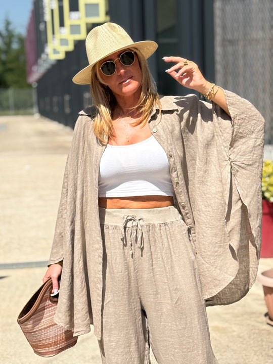 Chemise cape lin maxi oversize