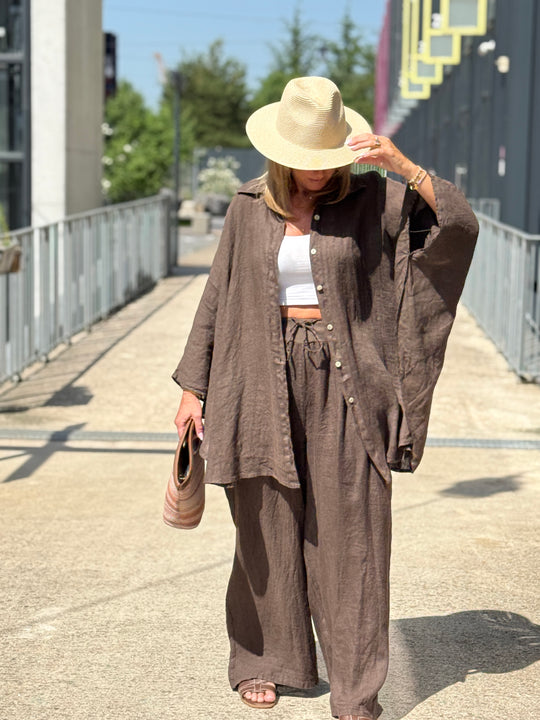 Pantalon lin maxi oversize