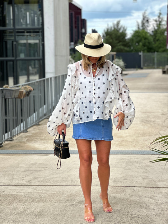 Blouse volant à pois 015