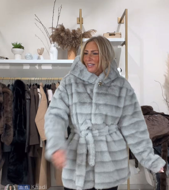 Fourrure rayure ceinture Gris 5509