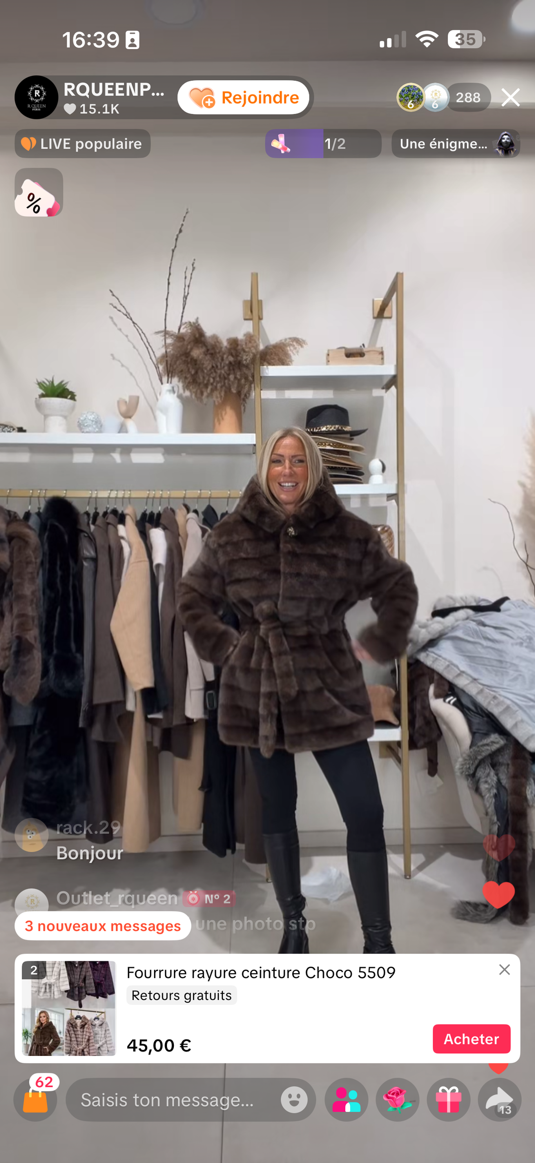 Fourrure rayure ceinture Choco 5509