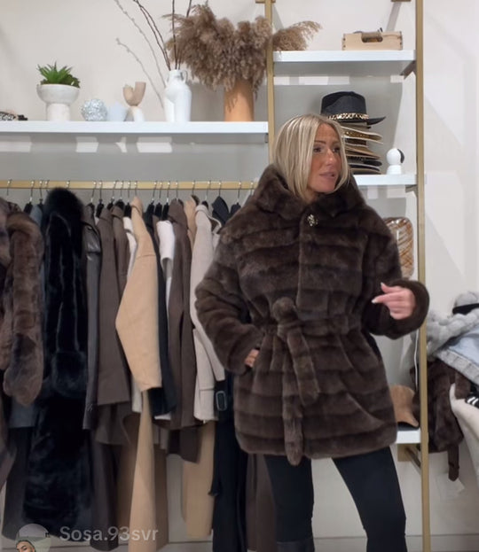 Fourrure rayure ceinture Choco 5509