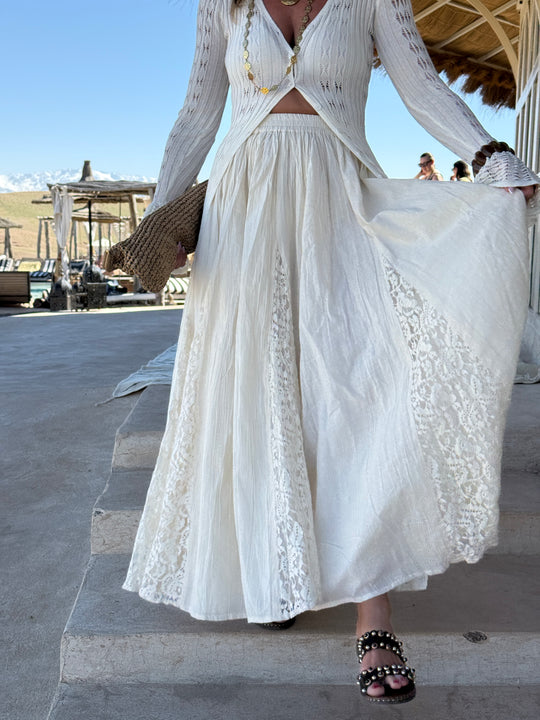 Jupe longue avec dentelle crème NOA S26