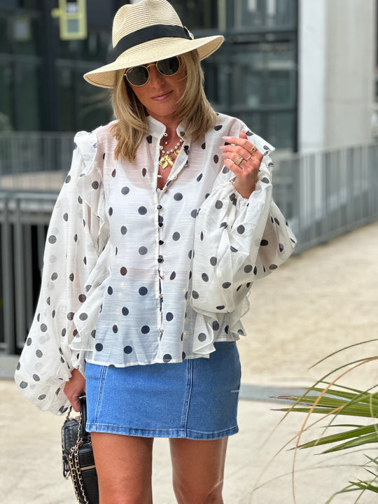 Blouse volant à pois 015