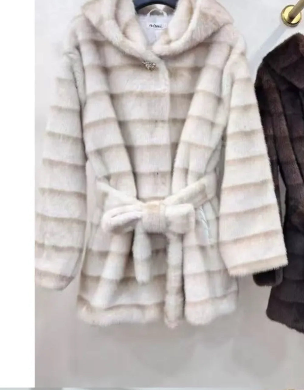 Fourrure rayure ceinture beige 5509