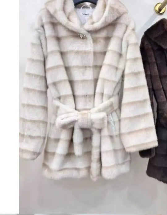 Fourrure rayure ceinture beige 5509