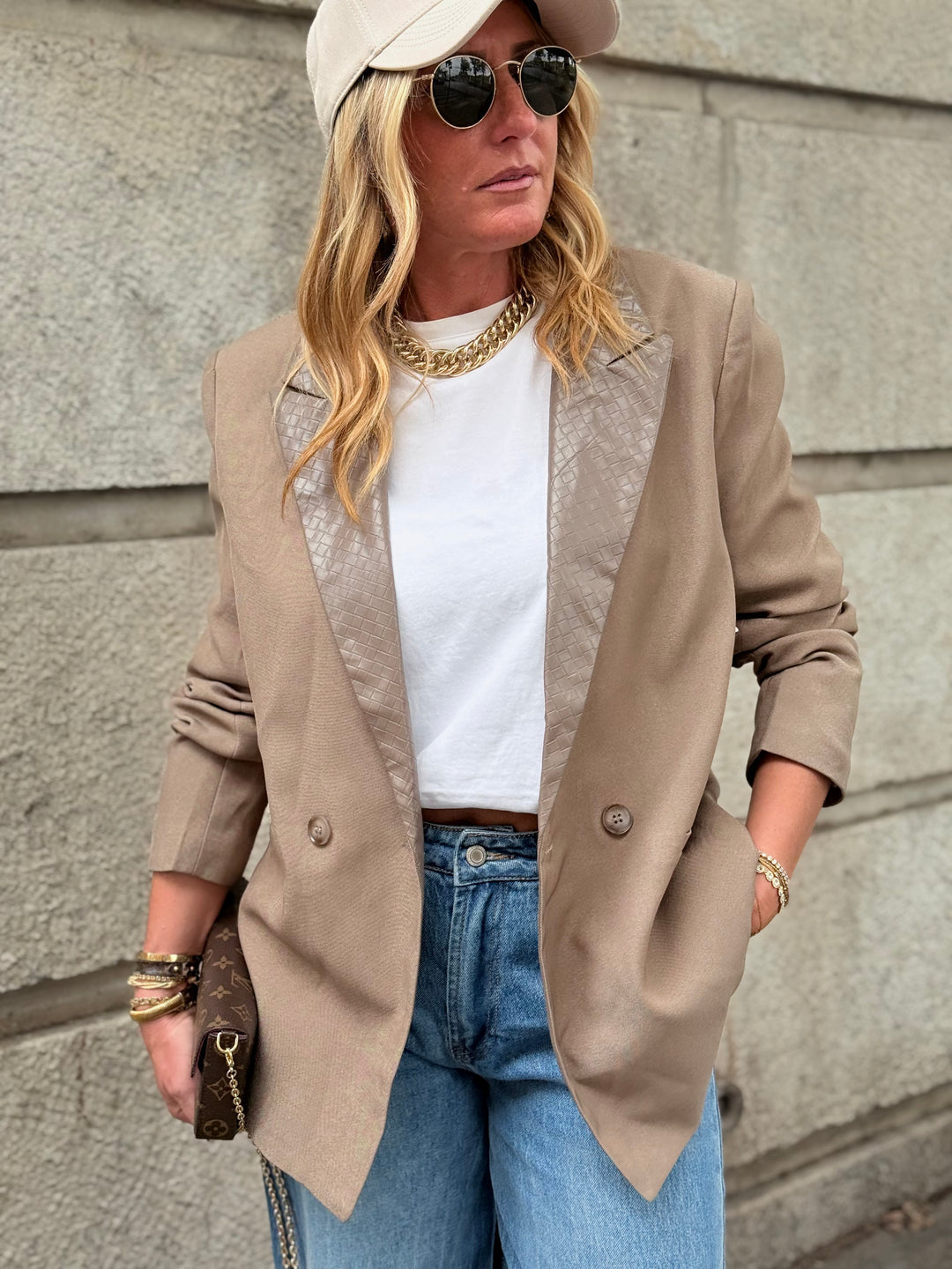 Blazer taupe col matelassé 26722
