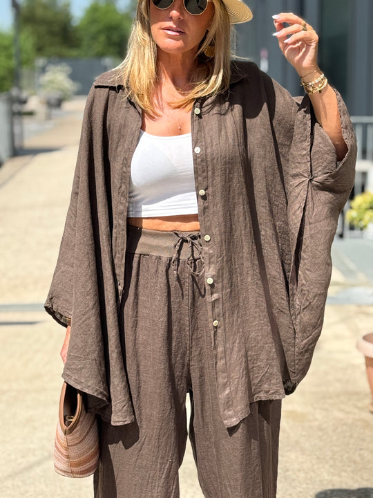 Chemise cape lin maxi oversize