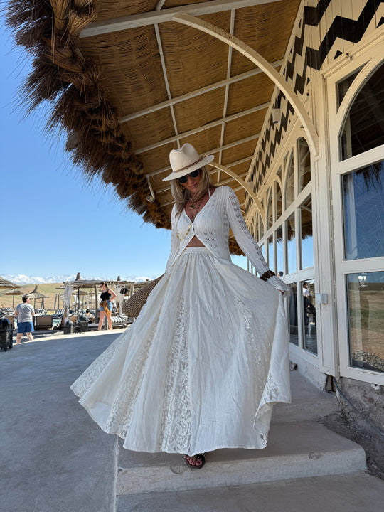 Jupe longue avec dentelle crème NOA S26