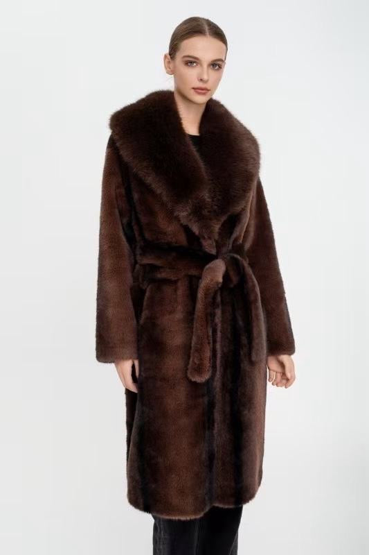 Manteau long fourrures col 202273 choco