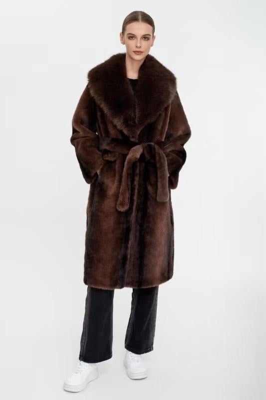 Manteau long fourrures col 202273 choco