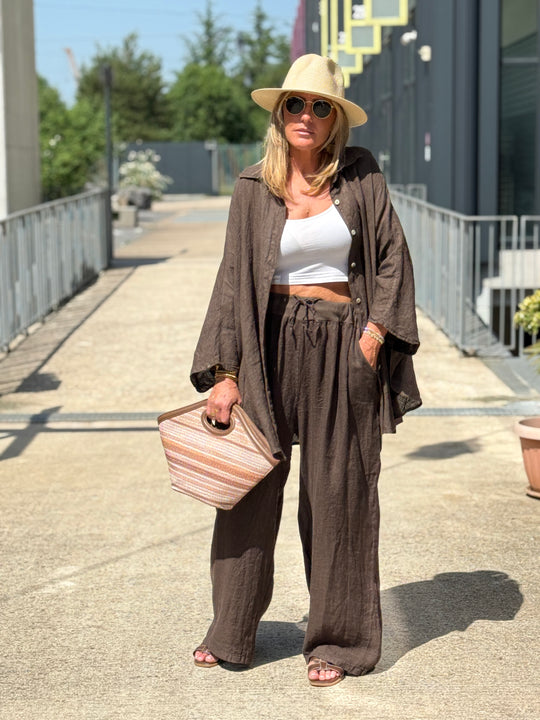 Pantalon lin maxi oversize