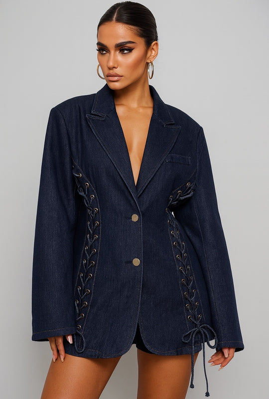 Veste jean brute avec laçage VJ10127