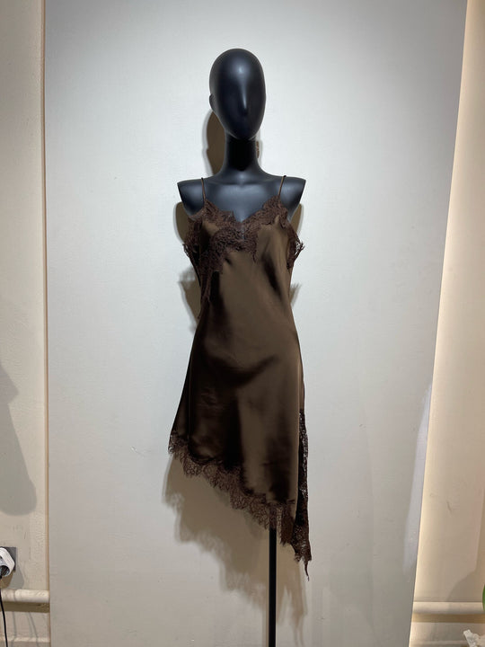 Robe satin dentelle choco 81400