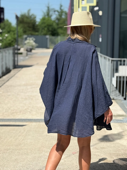 Chemise cape lin maxi oversize