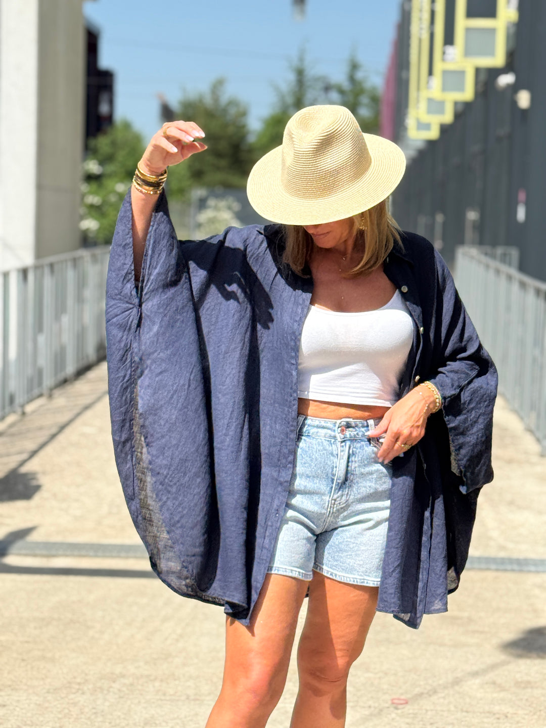 Chemise cape lin maxi oversize