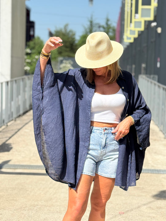 Chemise cape lin maxi oversize