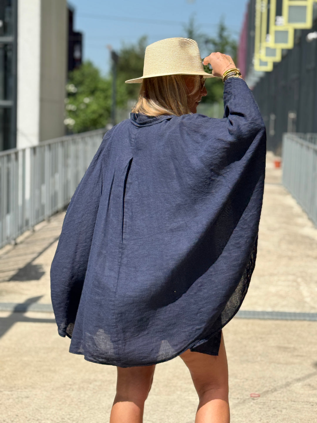 Chemise cape lin maxi oversize