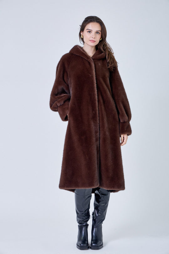 Fourrure longue capuche marron ISABELLA F23373 (Giovanni )