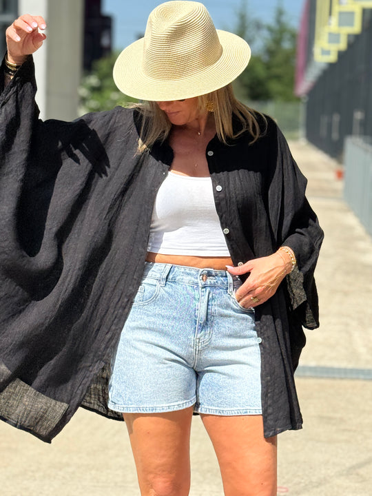 Chemise cape lin maxi oversize