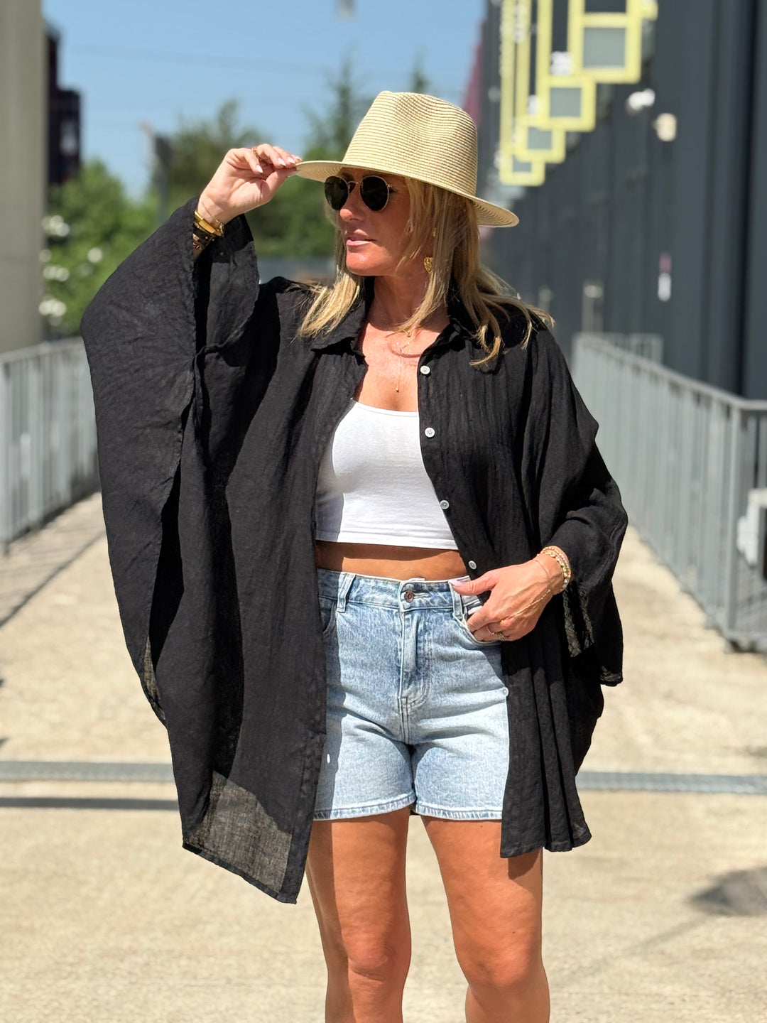 Chemise cape lin maxi oversize
