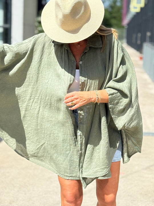 Chemise cape lin maxi oversize