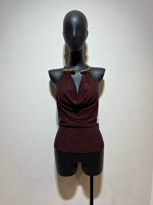 Top pailleté col collier or en Bordeaux 61955