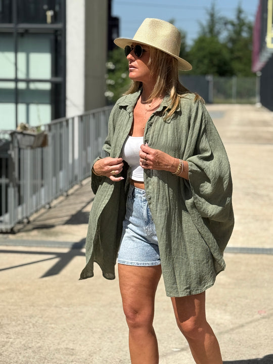 Chemise cape lin maxi oversize