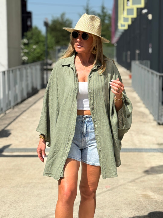 Chemise cape lin maxi oversize