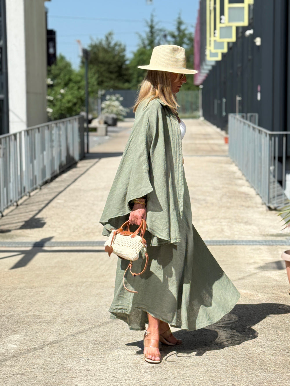 Jupe élastique avec ceinture paille KAKI