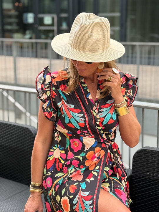 Robe longue fond noir FLEURI 270