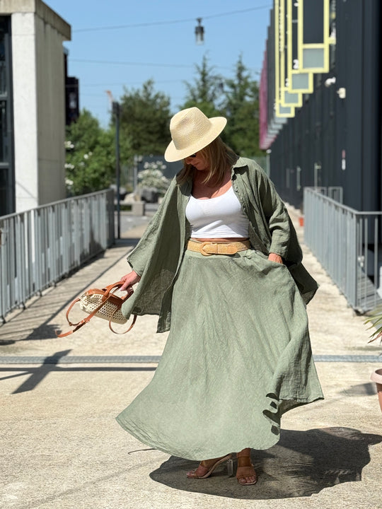 Jupe élastique avec ceinture paille KAKI
