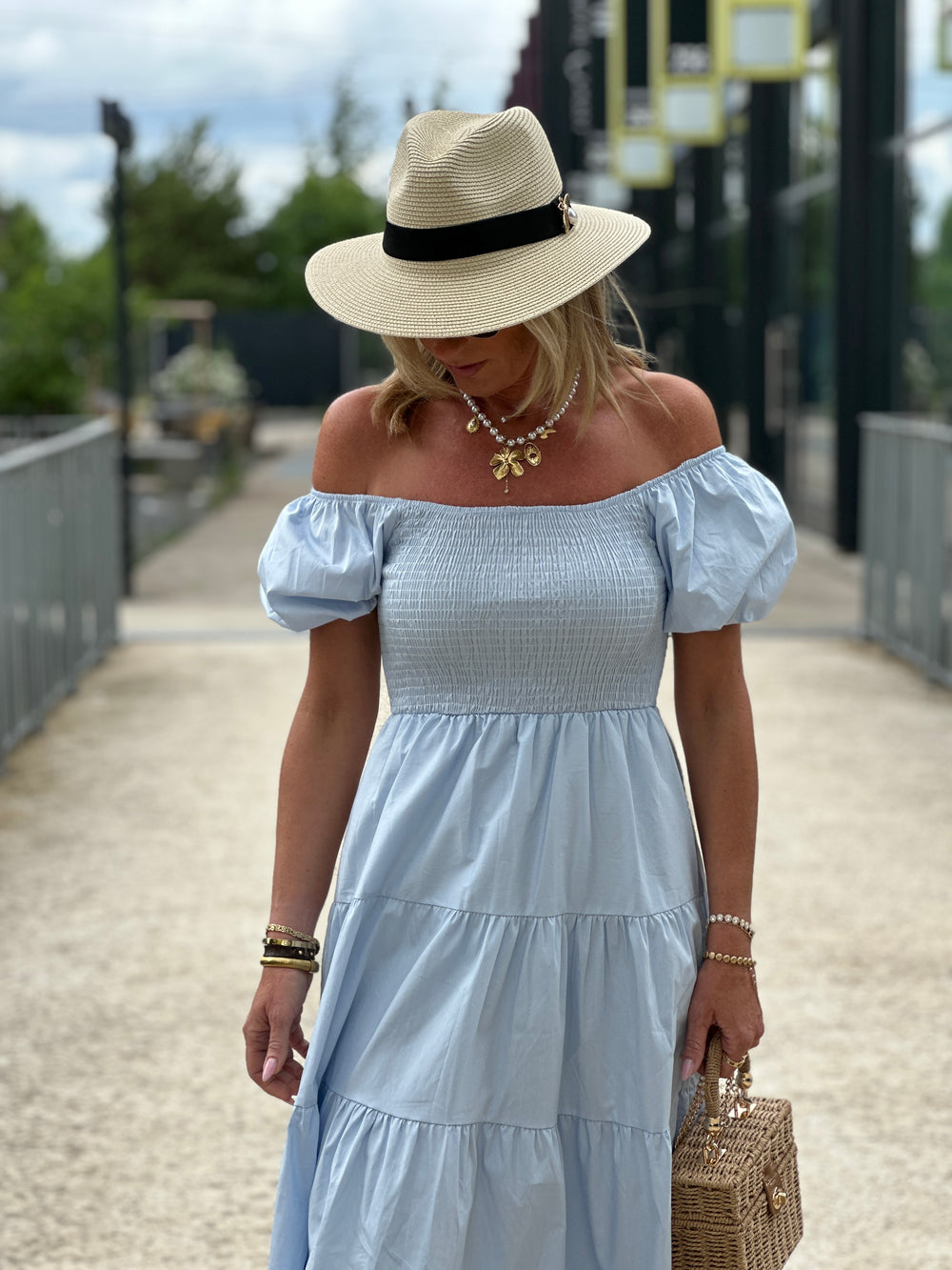 Robe longue volant bleu 4955
